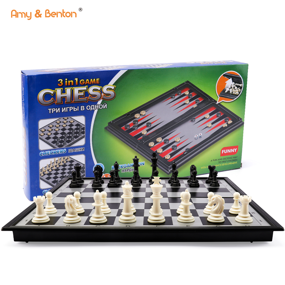3 in 1 Travel Chess Set na may Folding Chess Board (8)